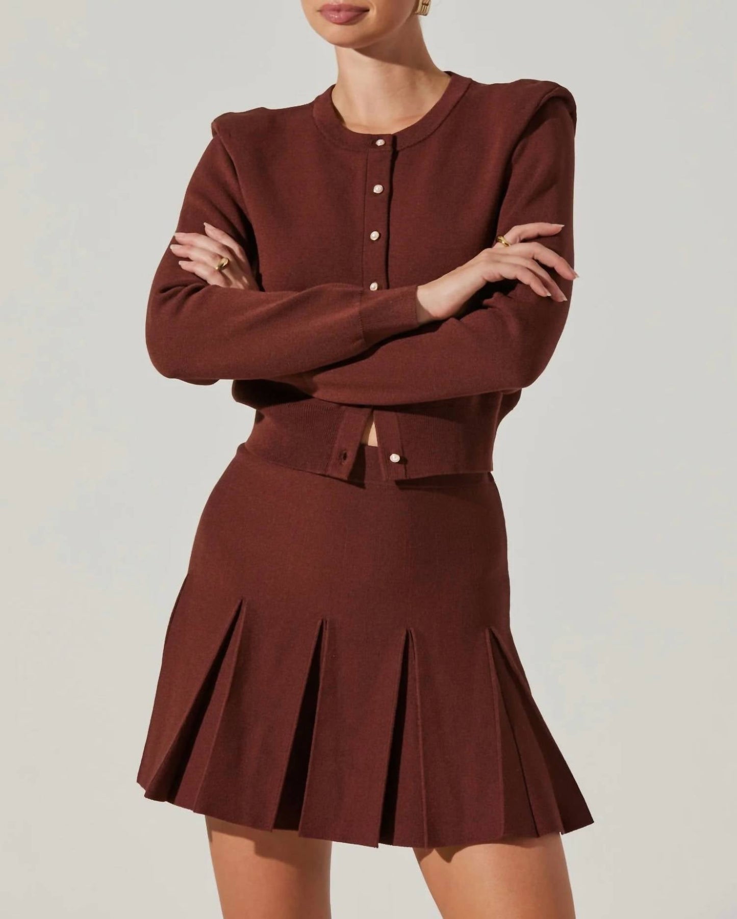 Astr - Denisa Faux Pearl Button Cardigan