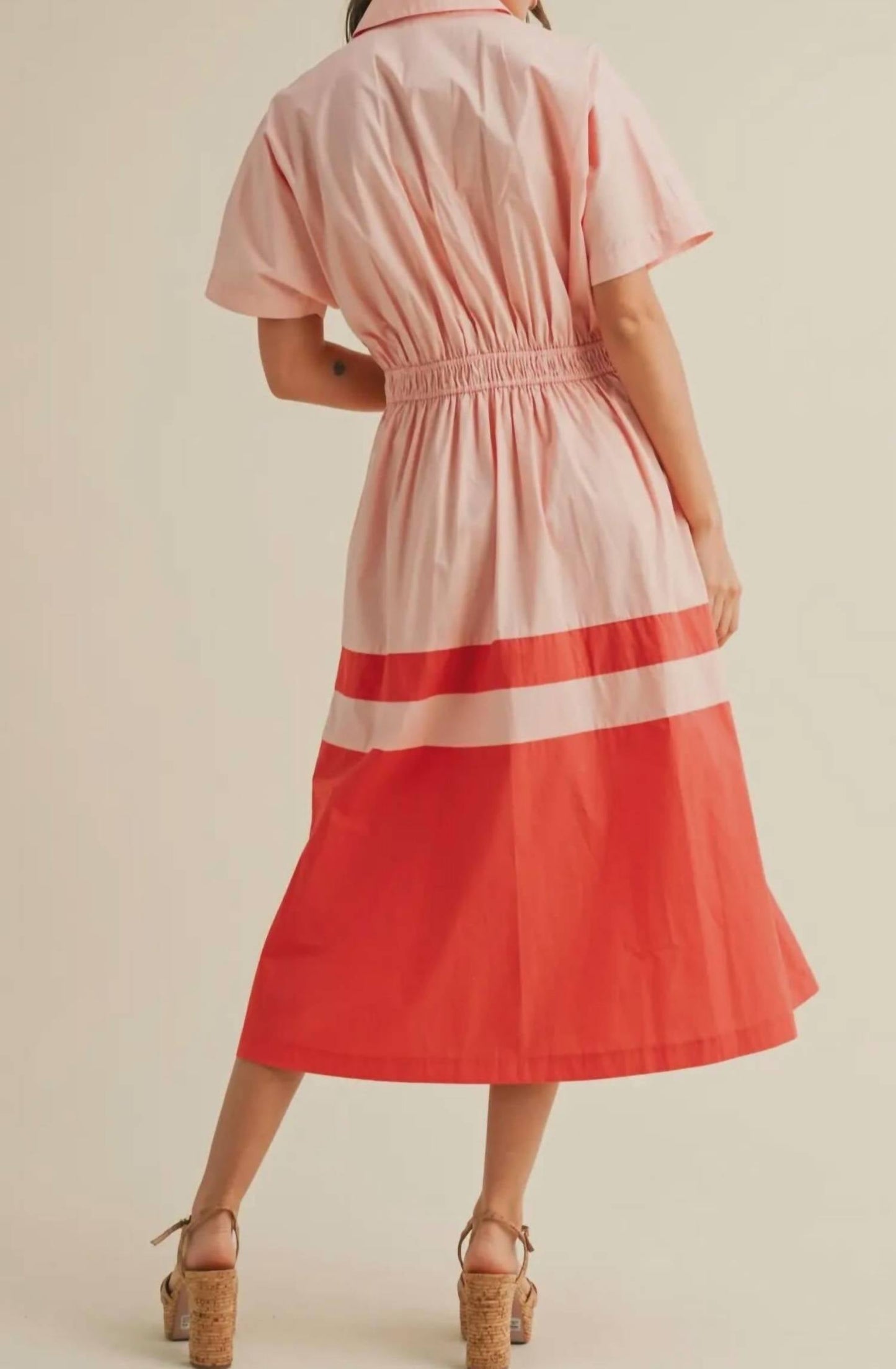 &Merci - Button Down Pleated Waist Midi Dress