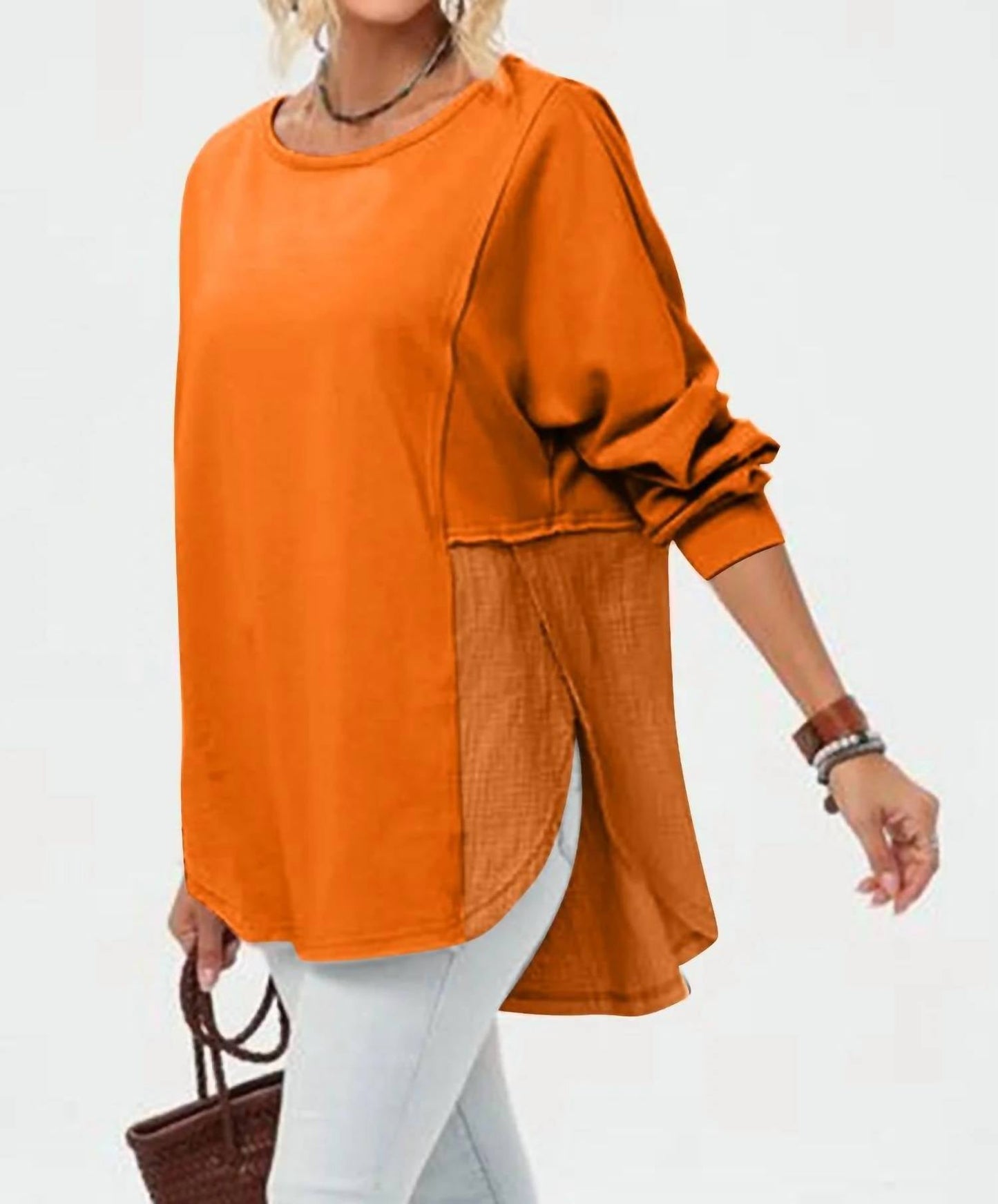 Double Take - Full Size Long Sleeve High-low T-shirt