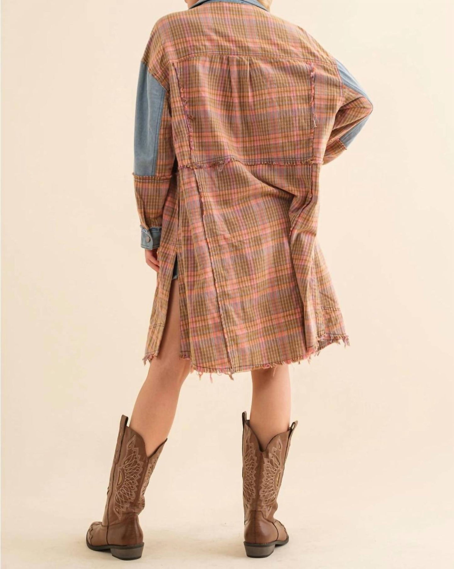Blue B - Plaid Denim Snap Up Shirt Jacket