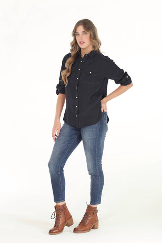 Paparazzi - Camisa de manga comprida com fecho frontal Tencel Slub Snap