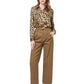 See U Soon - Animal Print Satin Button Front Blouse