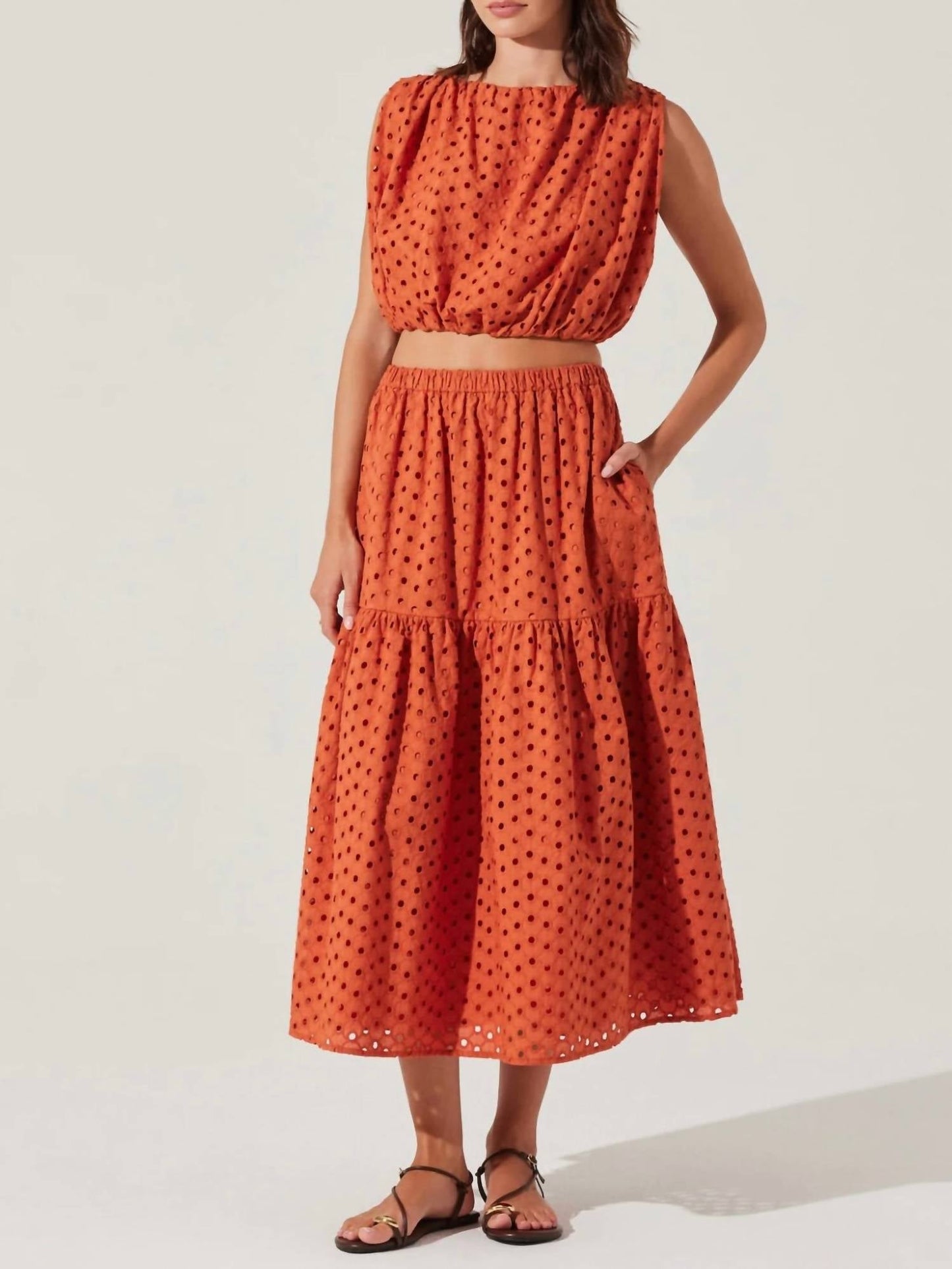 Astr - Nalley Eyelet Midi Skirt
