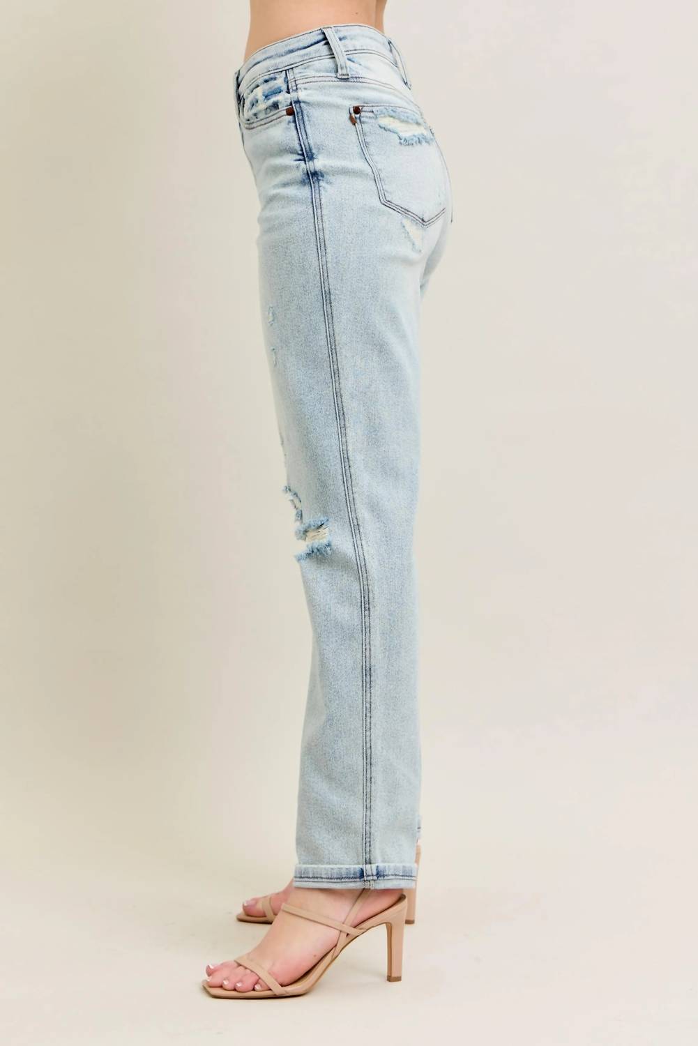 Trendsi - Judy Blue Full Size Mr Repair Stitch Detail Destroy Single Cuff Bf Jeans Plus Size