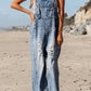 1 The Woman - Distressed Pocketed Wide Leg Capri Denim Overall
