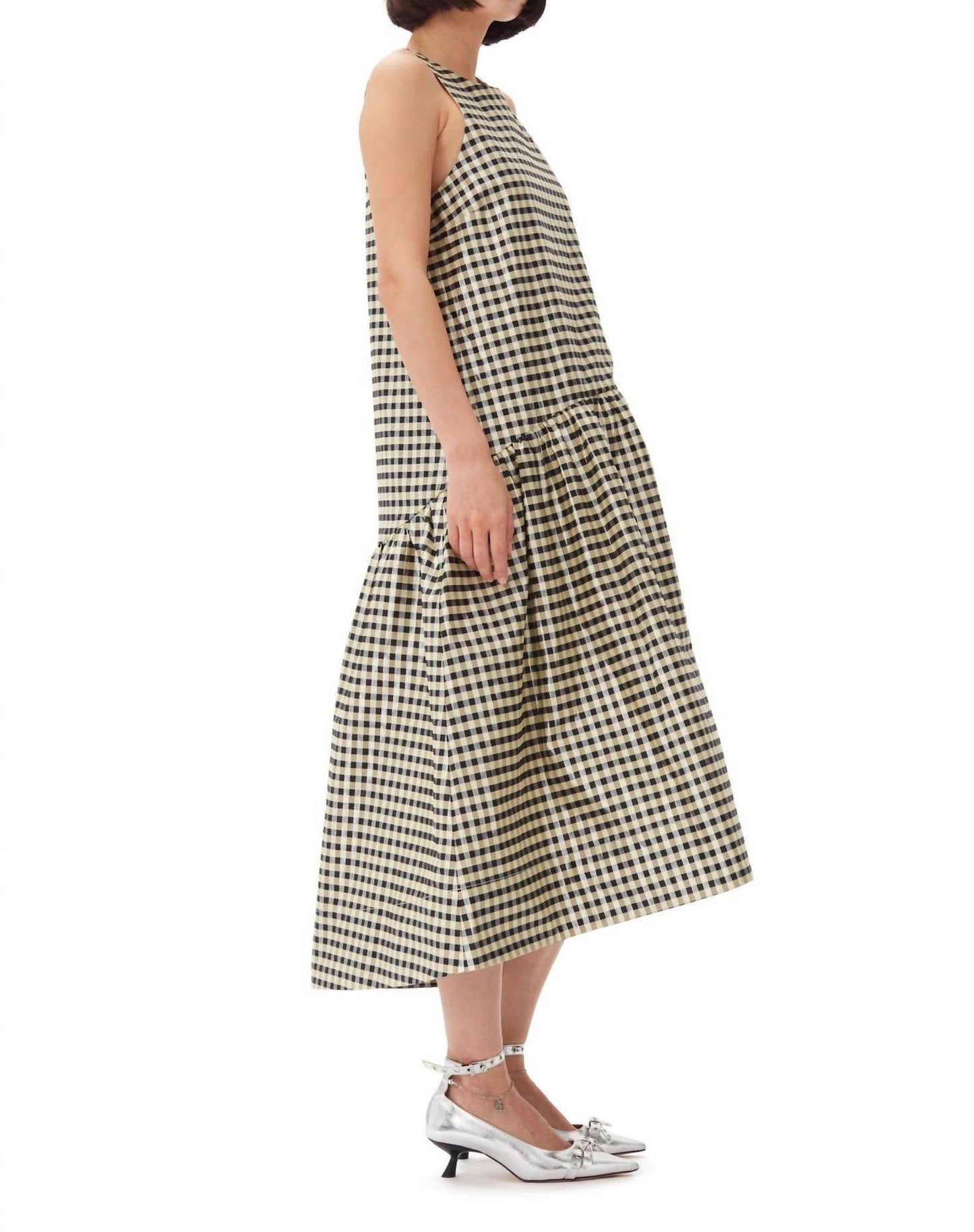 Ganni - Shiny Check Jacquard Midi Dress