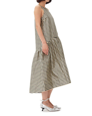 Ganni - Vestido midi jacquard xadrez brilhante