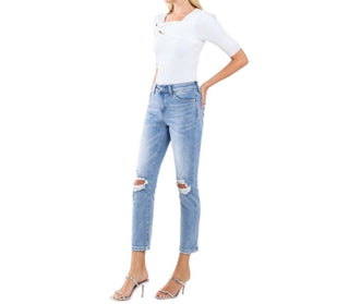 Vervet By Flying Monkey - Calça Jeans Gabby Mid Rise Crop Straight Desgastada
