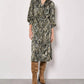 Apricot - Snakeskin Print Satin Shirt Midi Dress