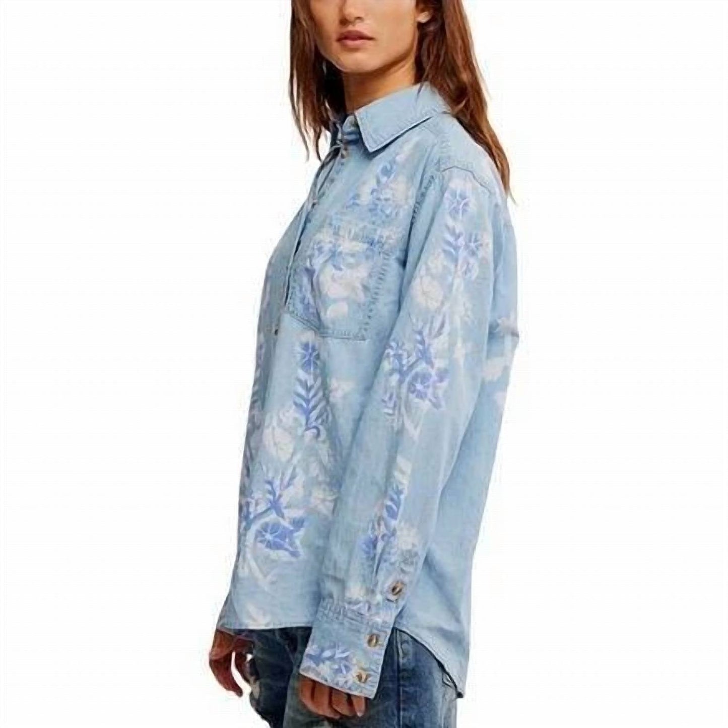 Free People - Airbrushed Blossom Denim Shirt