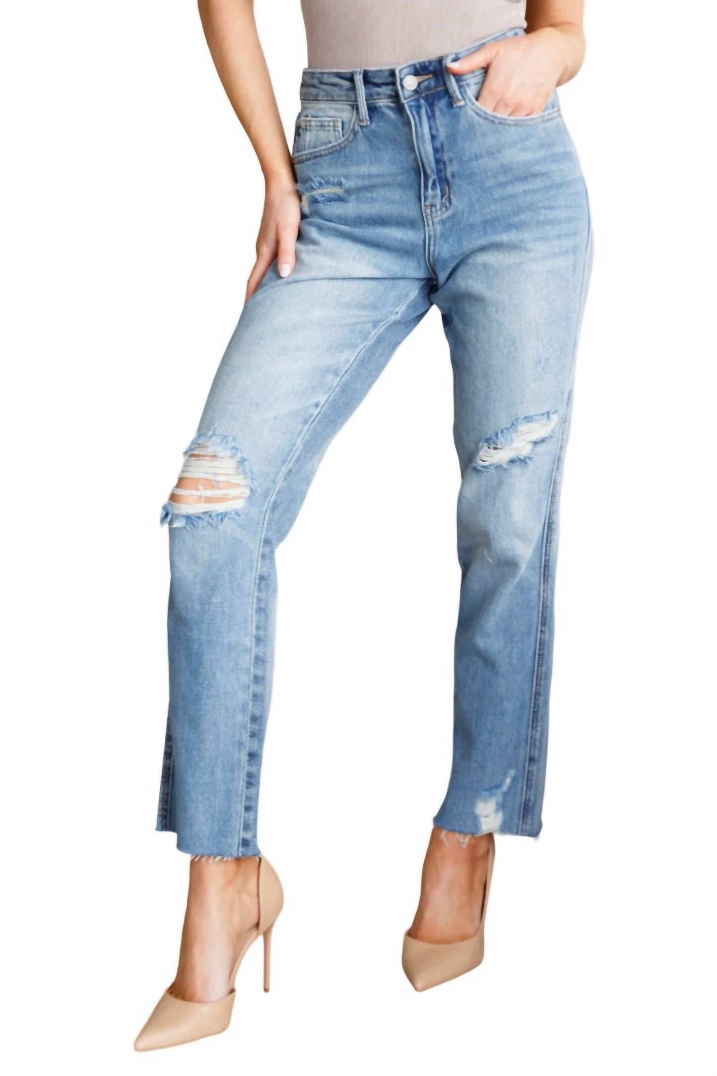 Judy Blue - High Rise Rigid Magic Destroy Slim Straight Jeans