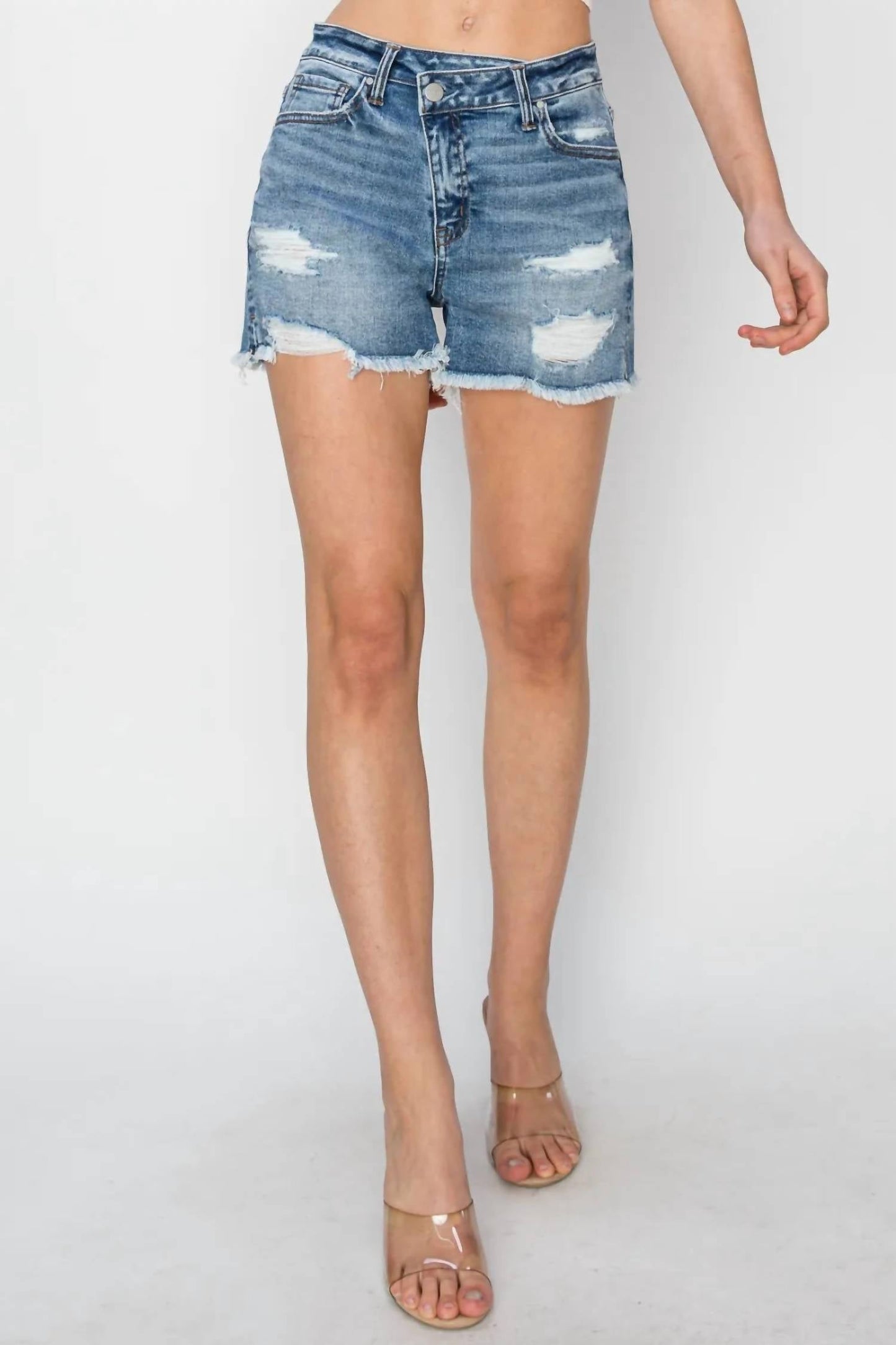 Risen - Shorts jeans desfiado com cintura alta