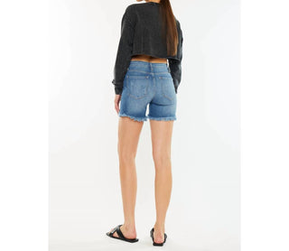 Kancan - Shorts jeans Cheyenne de cintura alta com bainha desfiada