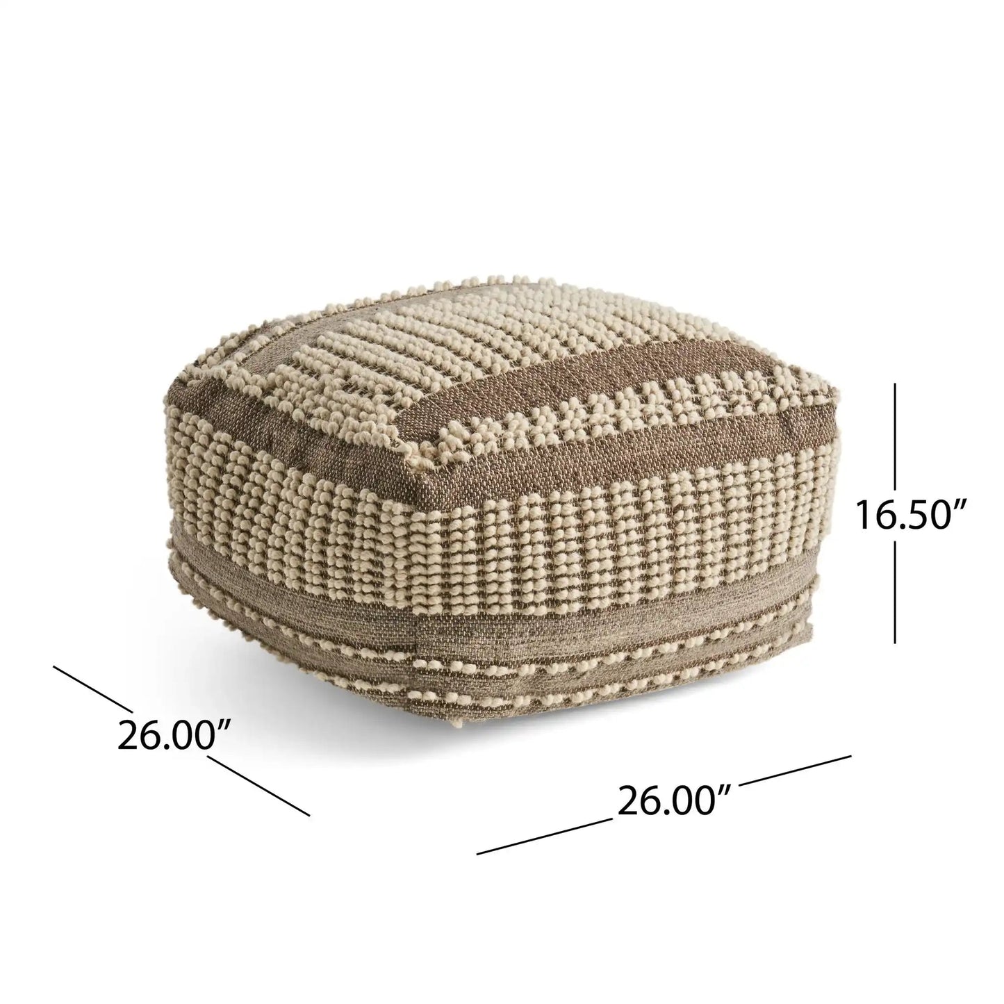 Rustic Wool and Cotton Large Pouf Handcrafted Tufted Design - Brown / Beige