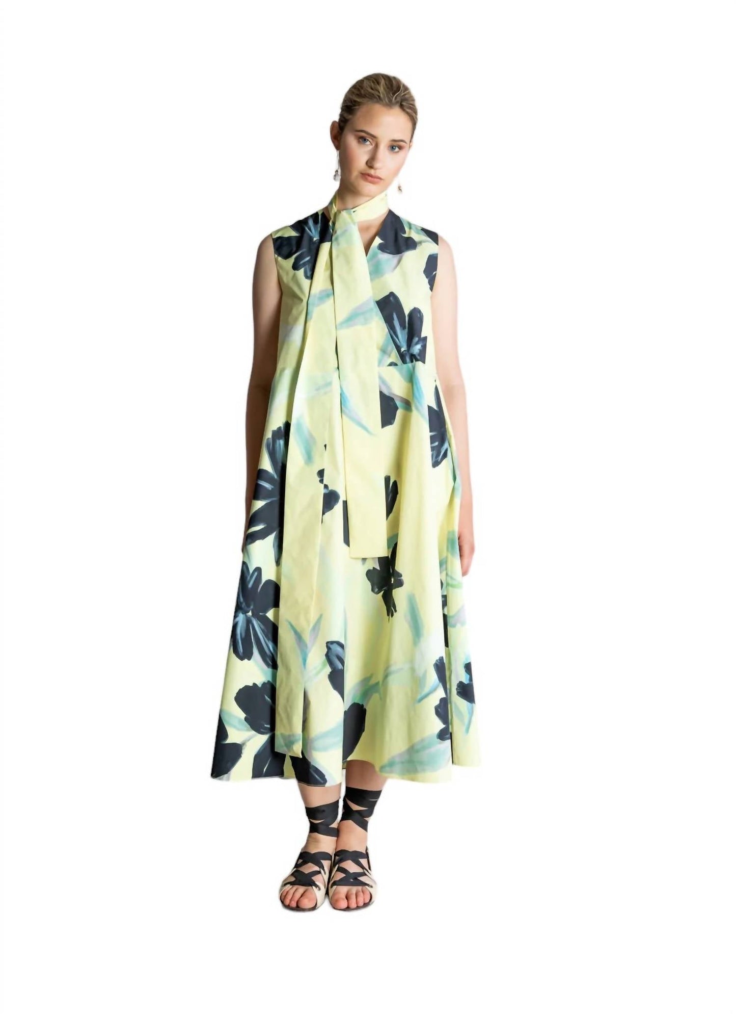 Psophia - Sleeveless VNeck Taffeta Dress