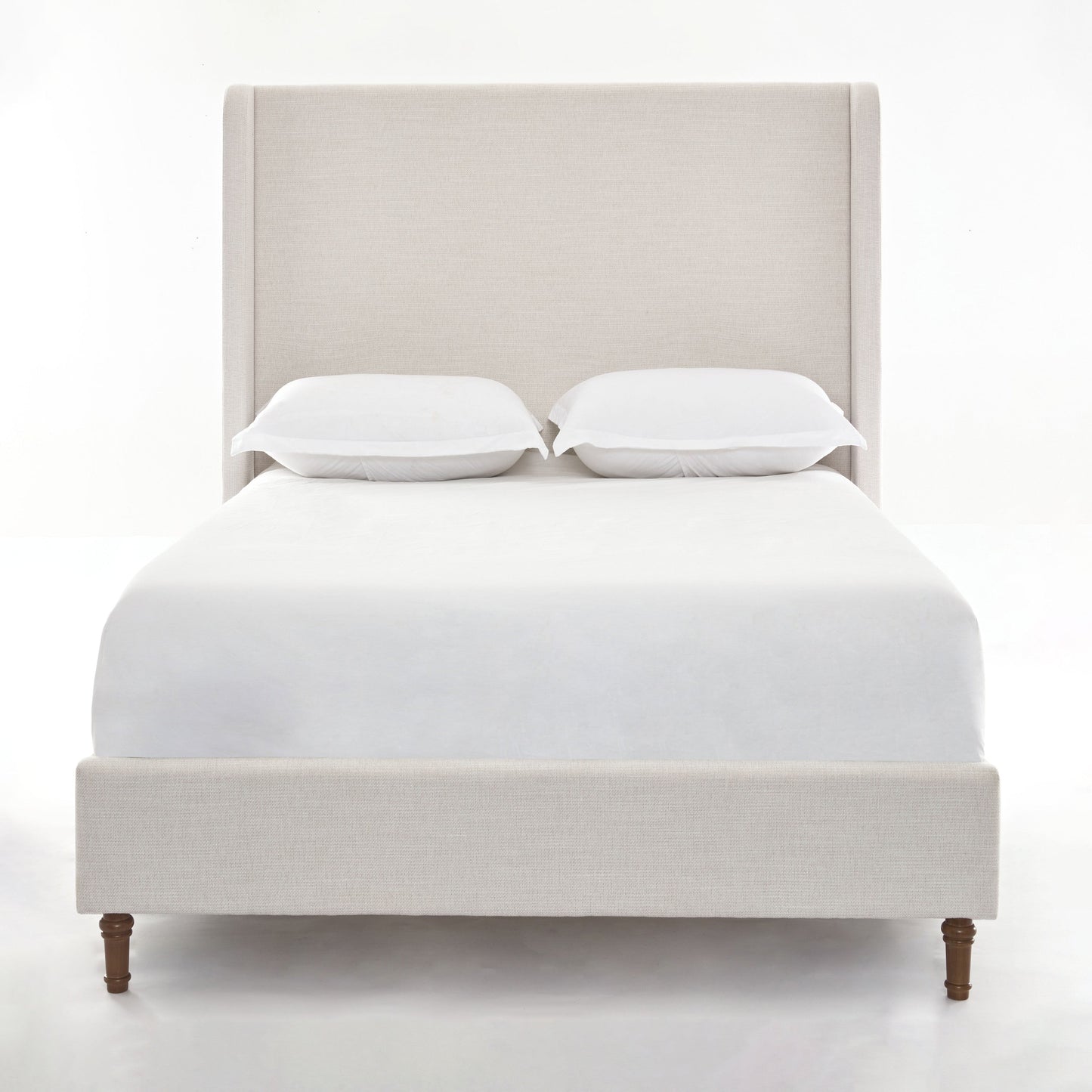 Harper Tall Headboard Upholstered Bed in Textured Ivory Canvas