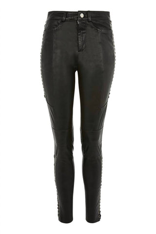 Topshop - Calça skinny biker 100% couro com cadarço