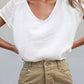 Aapparella - Lace Crochet Textured Button Back V-neck T Shirt