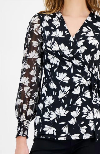 Anne Klein - Mixed Media Faux-wrap Top