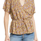 Treasure & Bond Floral Drawstring Waist Top - Brown Multi