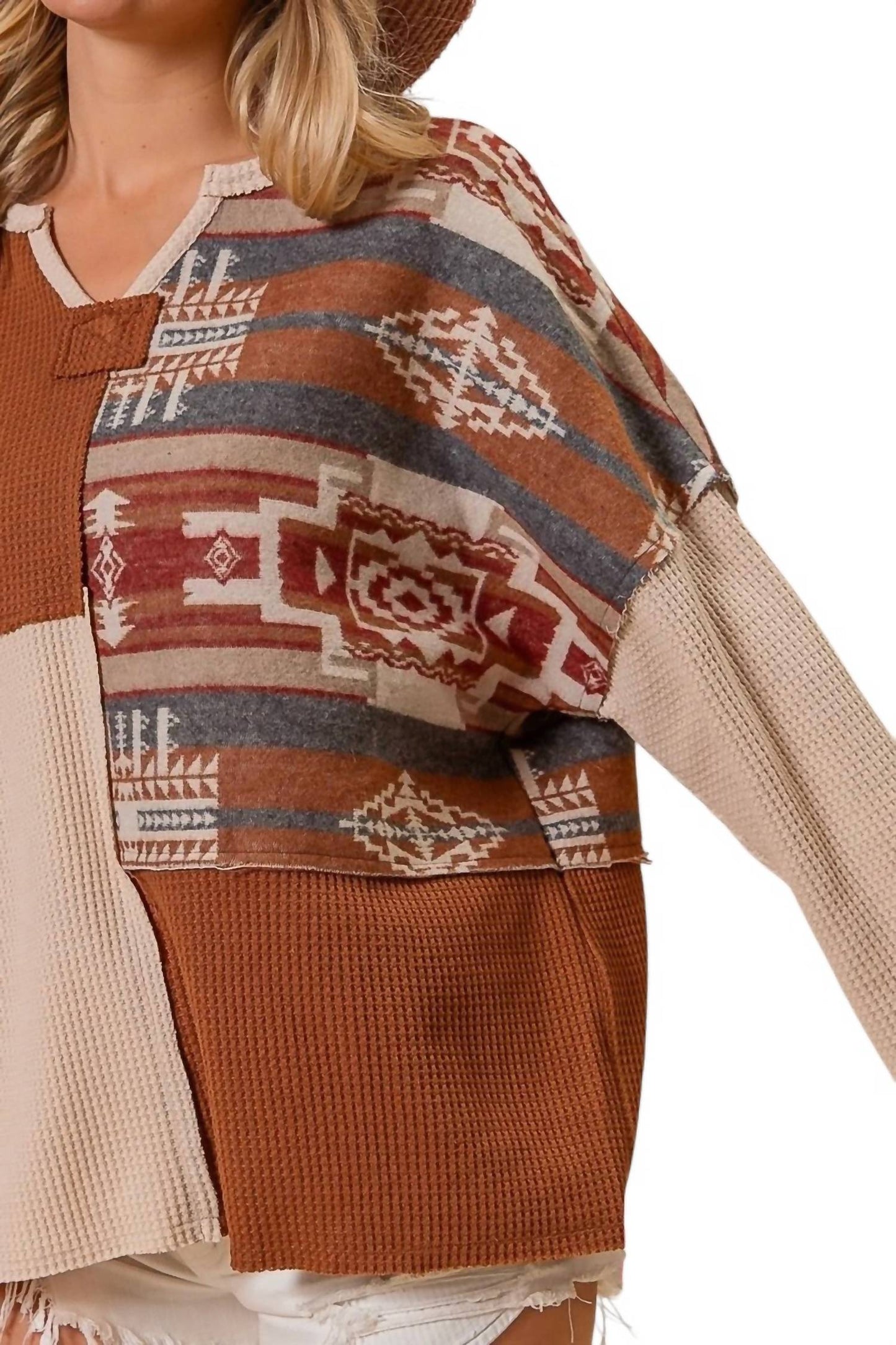Bibi - Aztec Color Block Thermal Top - Plus