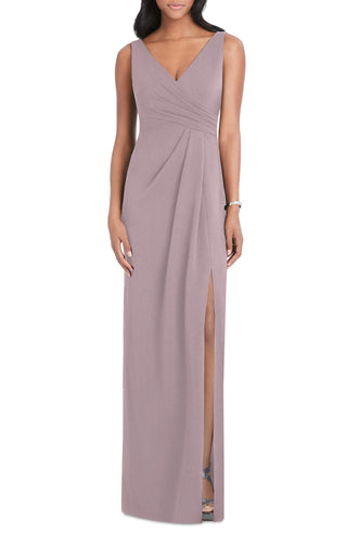 After Six Pleated Crepe Column Gown, Size Large in Dusty Rose