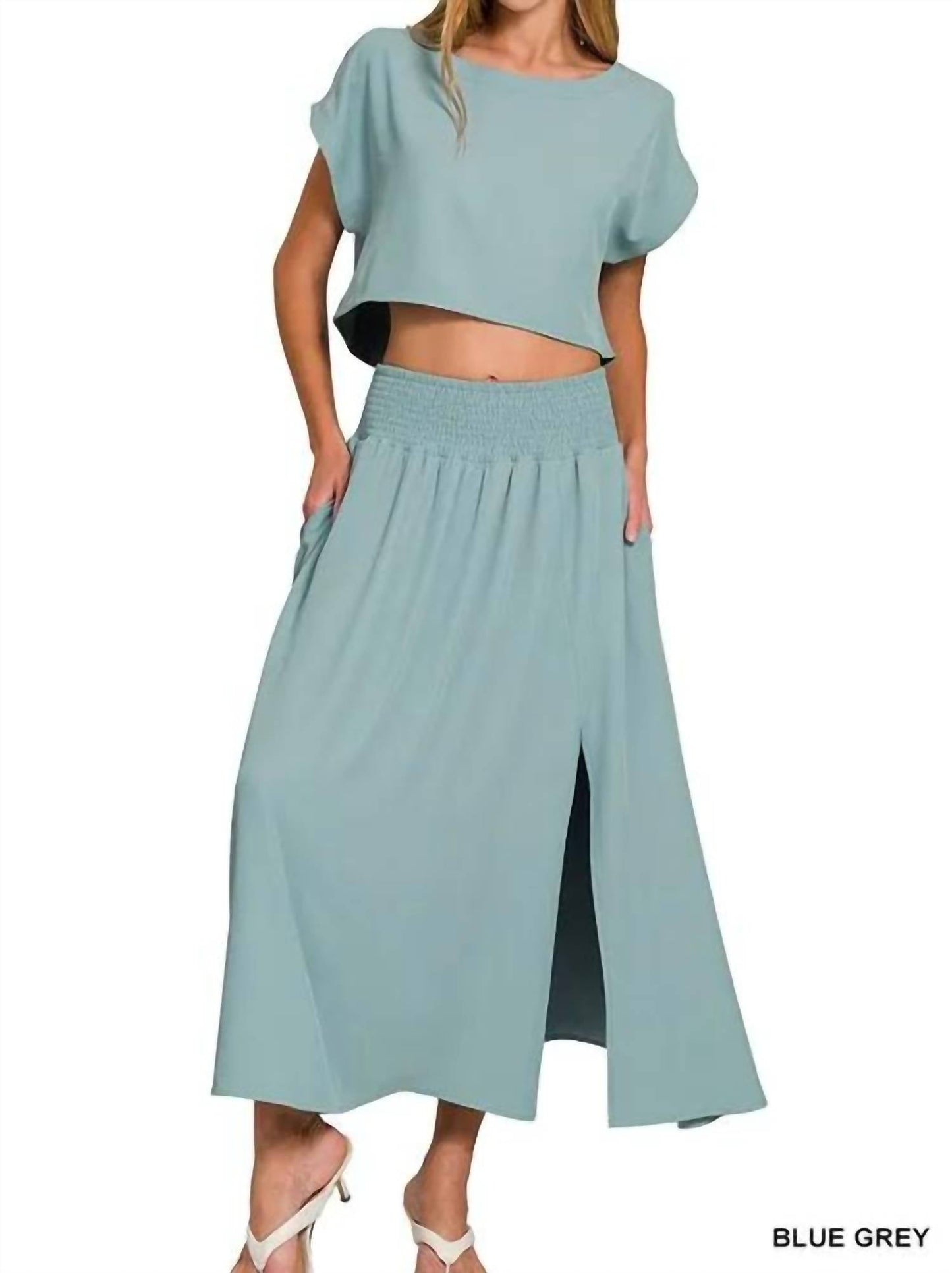 Trendsi - Zenana Heavy Woven Span Crop Tee & Skirt Set
