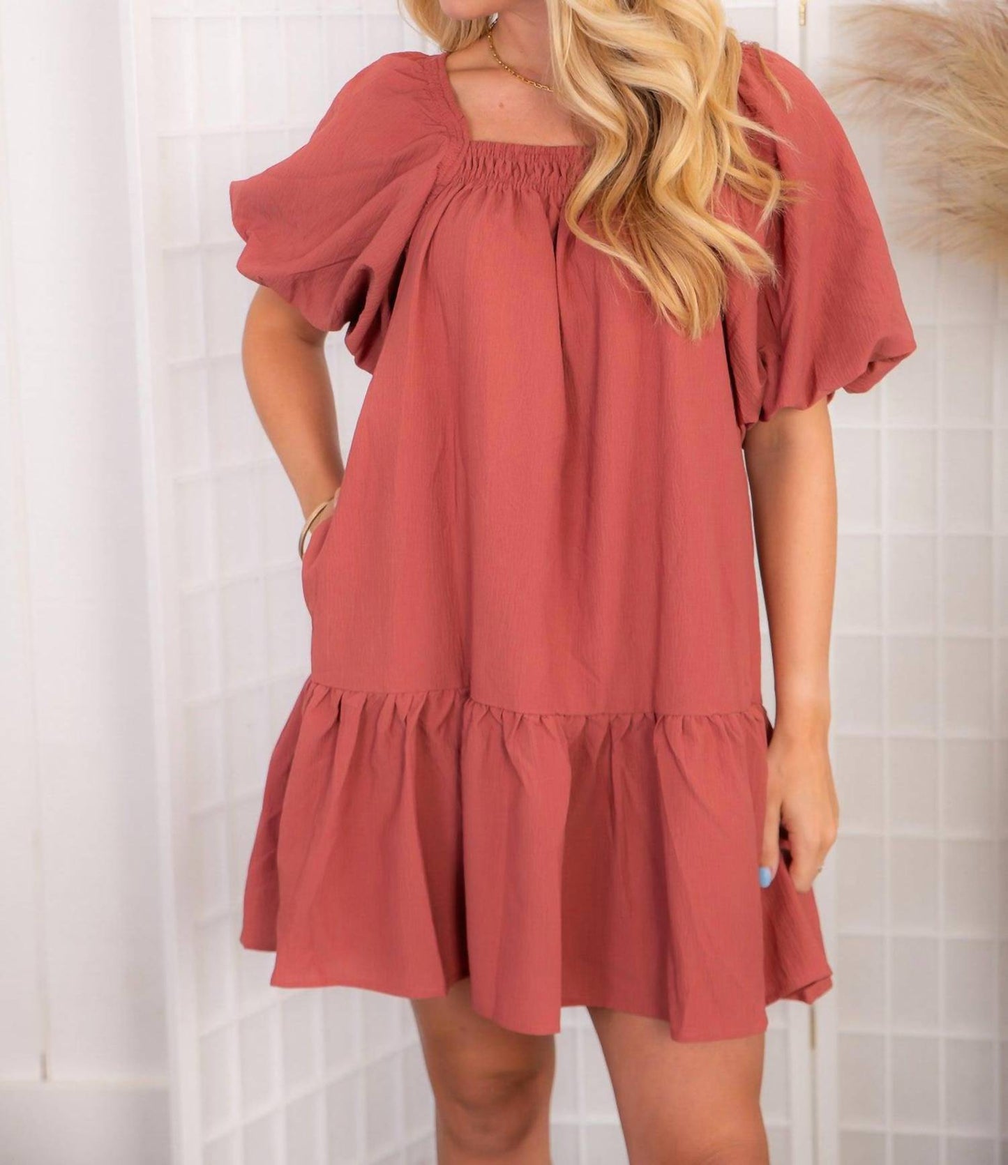 Entro - Autumn Puff Sleeve Mini Dress