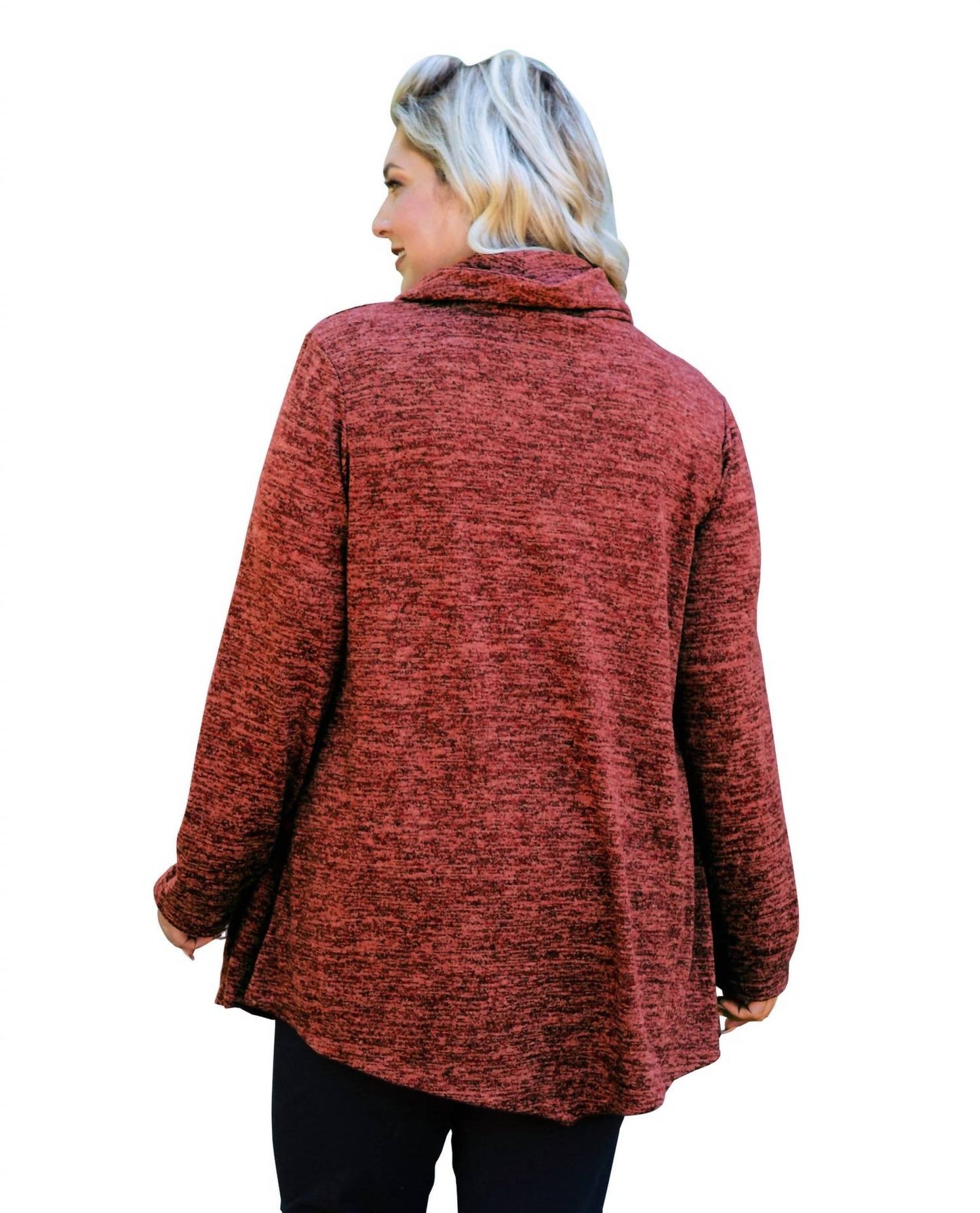On The Plus Side - Plus Size Brushed Hacci Cowl Long Sleeve Tunic Top