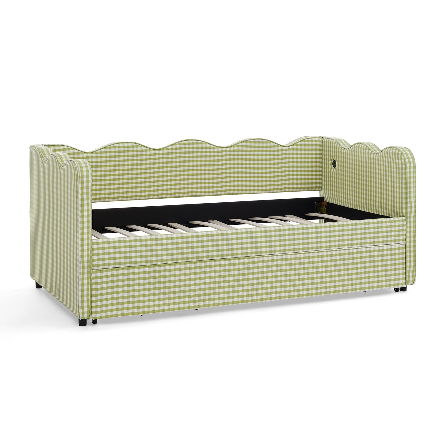 Cozy Gingham Daybed with Trundle Twin Size Sofa Bed