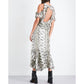 Topshop - Animal Print Silk Ruffle Open Back Cutout Midi Dress