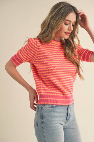 &amp;Merci - Blusa listrada Pointelle com manga bufante
