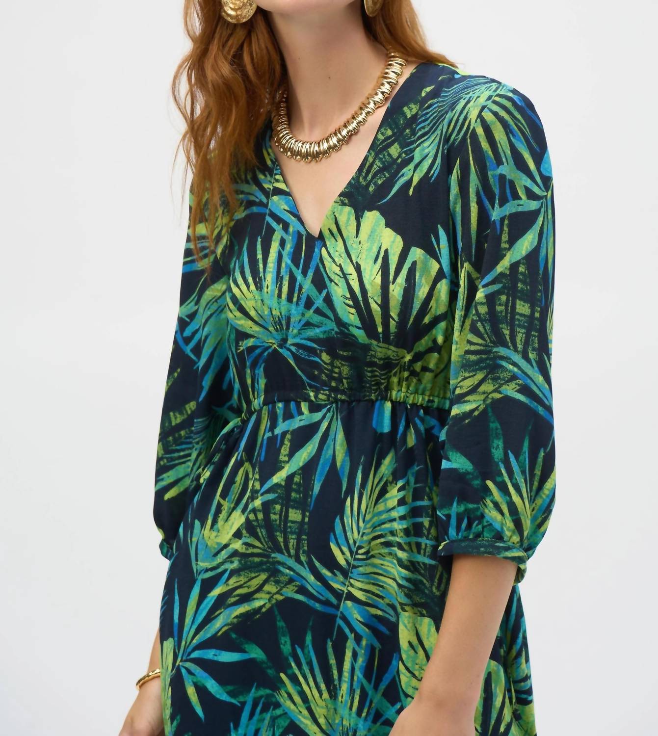 Joseph Ribkoff - Tropical Print V-neck Midi Dress