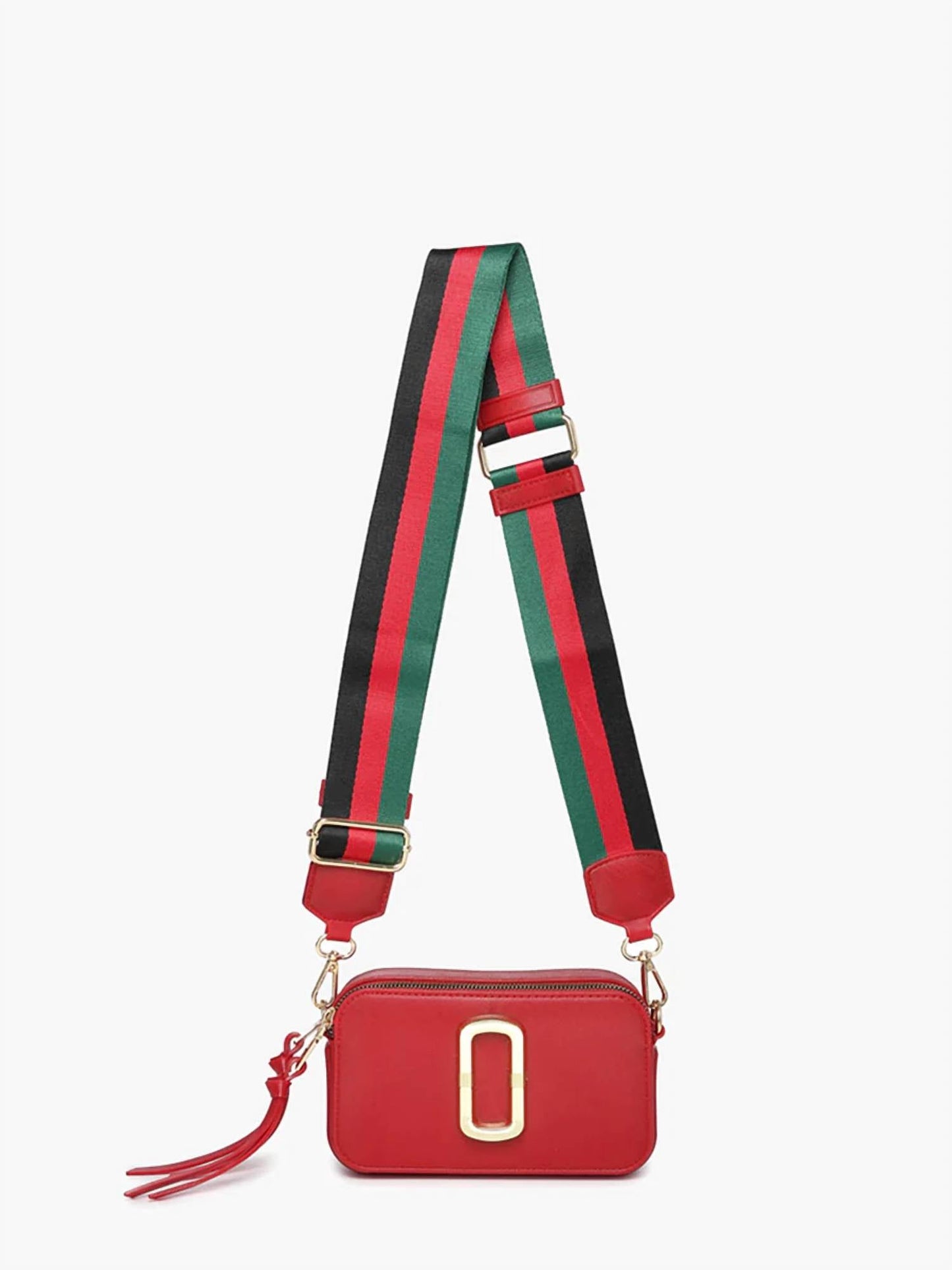 Jen & Co. - Women's Double Zip Crossbody Bag with Striped Guitar Strap