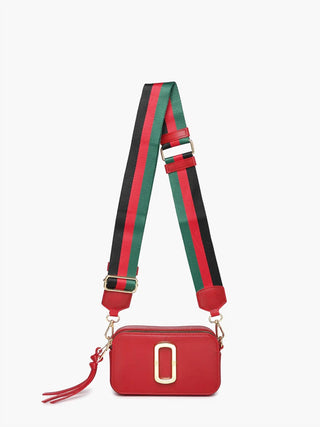 Jen &amp; Co. - Bolsa transversal feminina com zíper duplo e alça listrada para guitarra