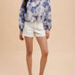 Anniewear - Flower Printed Loose Fit Button Down Volume Blouse