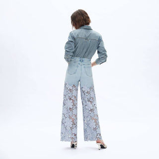 Bayeas - Rhinestone Patchwork Wide Leg Jeans