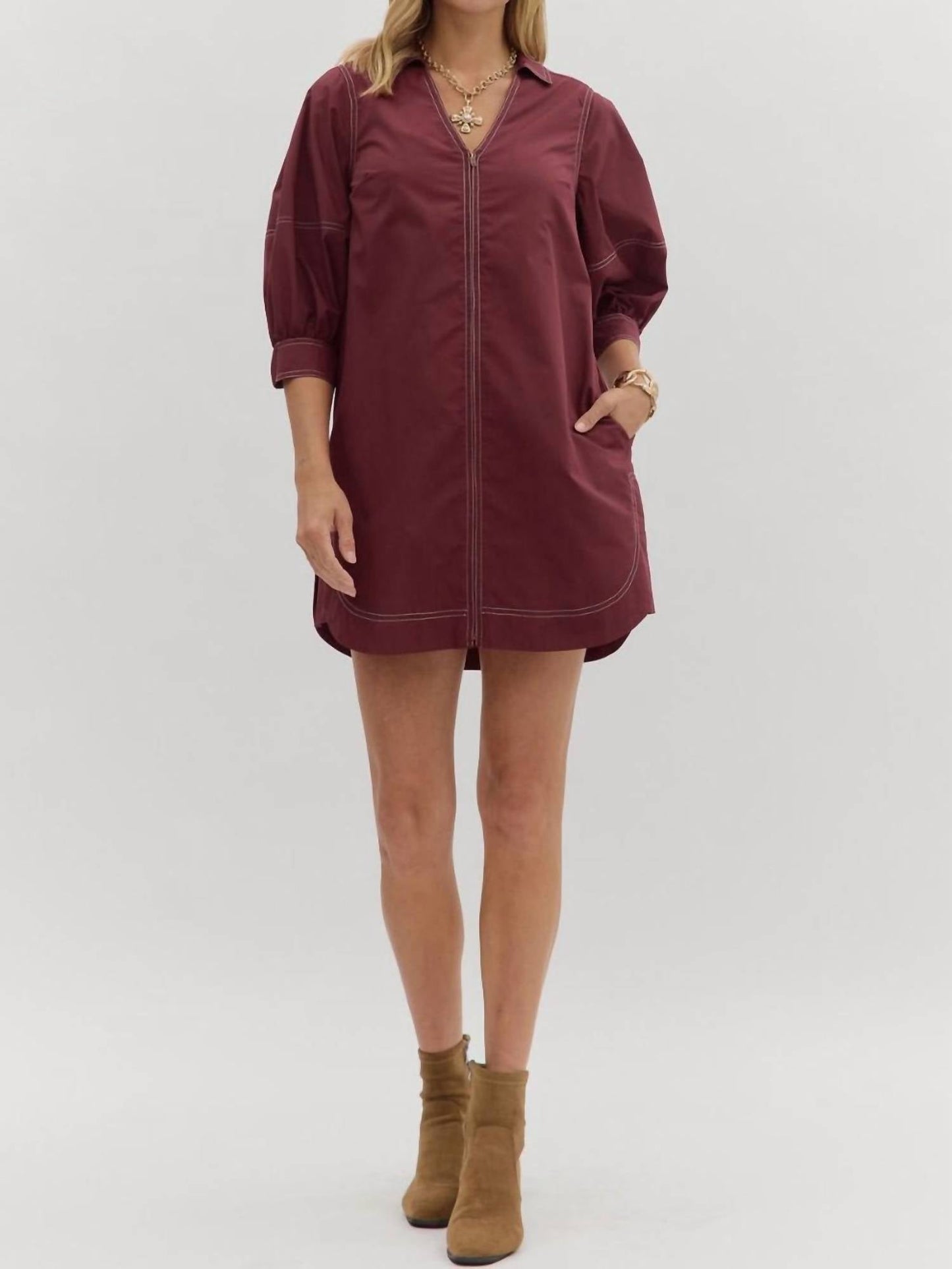 Entro - Zip Lantern Sleeve Mini Dress