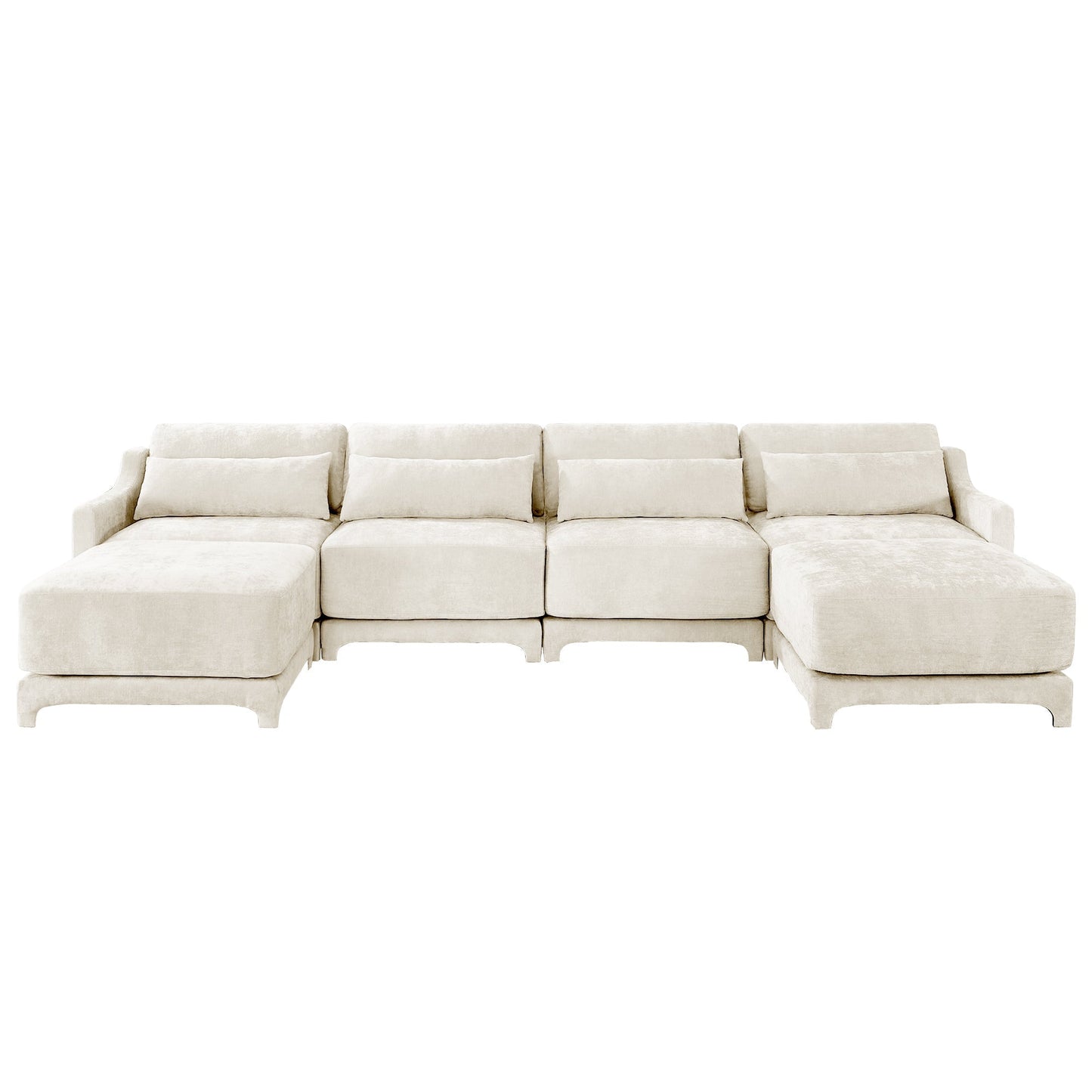 Elegant Four-Seater Sofa with Movable Ottoman and Lumbar Pillow