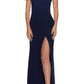 La Femme Strapless Double Cross Back Gown - Navy