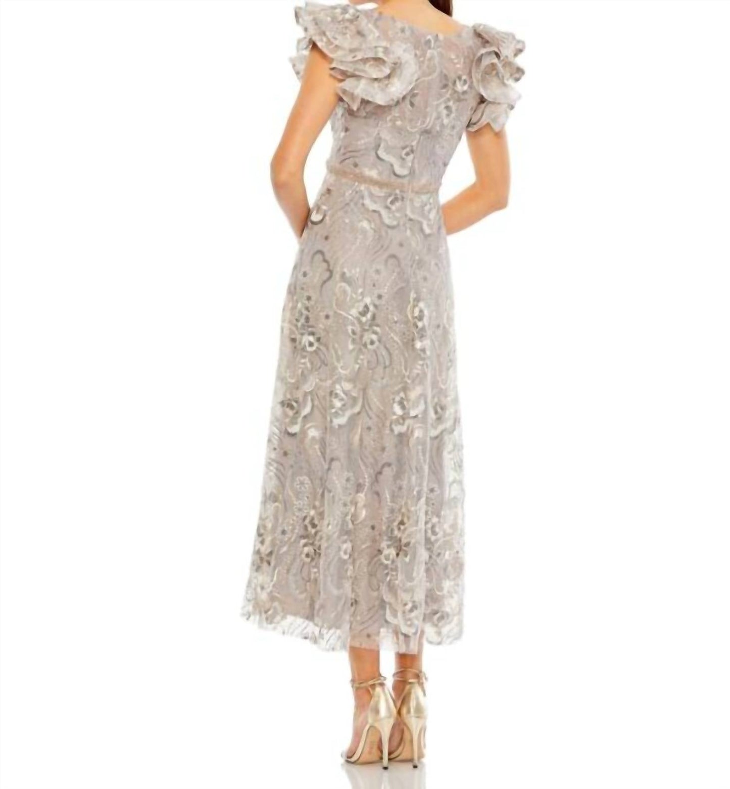 Mac Duggal - Embellished Ruffled Cap Sleeve A Line Dress 68262
