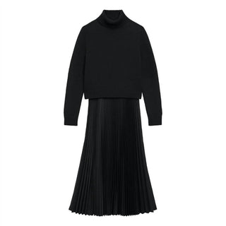 Teoria - Vestido combinado plissado de gola alta