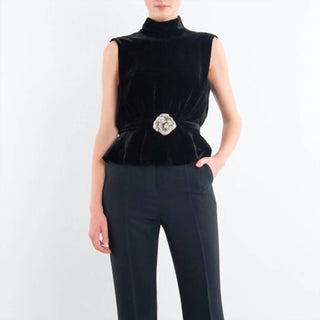 Saloni - Blusa de veludo peplum sem mangas