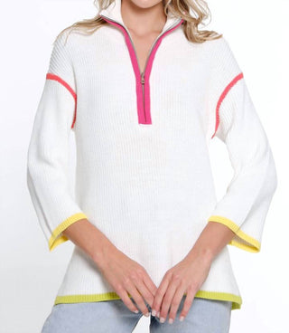 Multiples - 3/4 Sleeve Drop Shoulder Collared Sweater