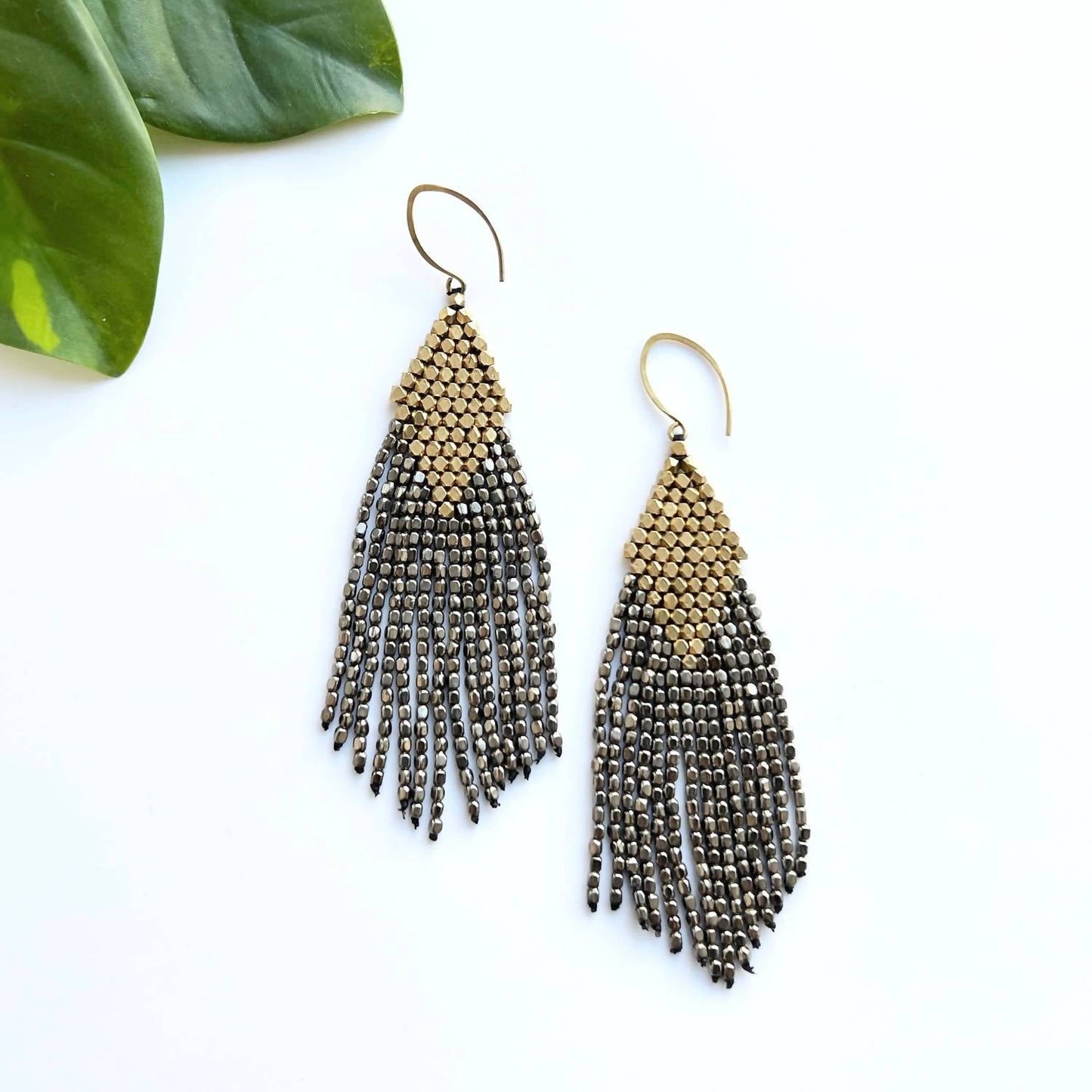 Baizaar - Women's Brass Beaded Diamond Fringe Earring