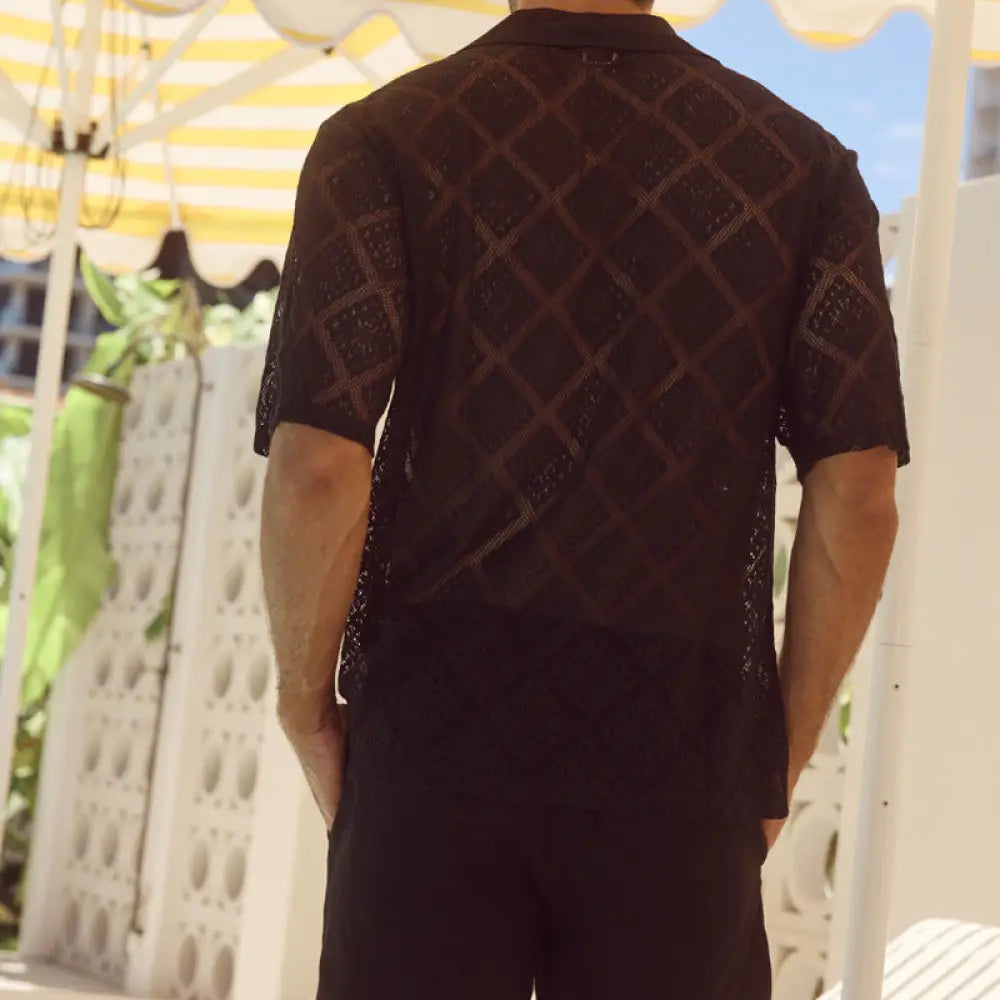 Men's Breathable Diamond Textured Hollow Lapel Shirt