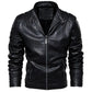 Men's Ribbed Faux Leather Insulated Motorcycle Jacket