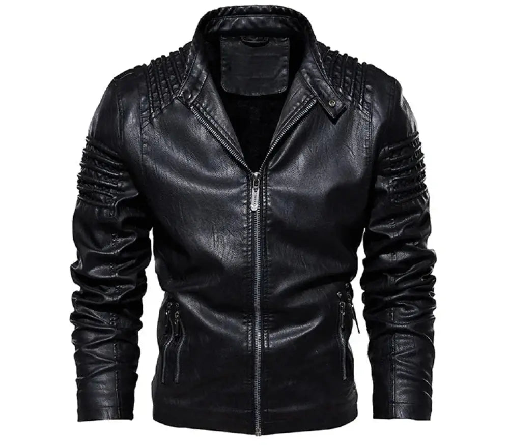 Men's Ribbed Faux Leather Insulated Motorcycle Jacket