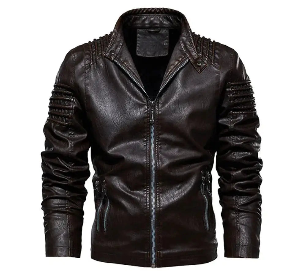 Men's Ribbed Faux Leather Insulated Motorcycle Jacket