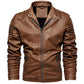 Men's Ribbed Faux Leather Insulated Motorcycle Jacket